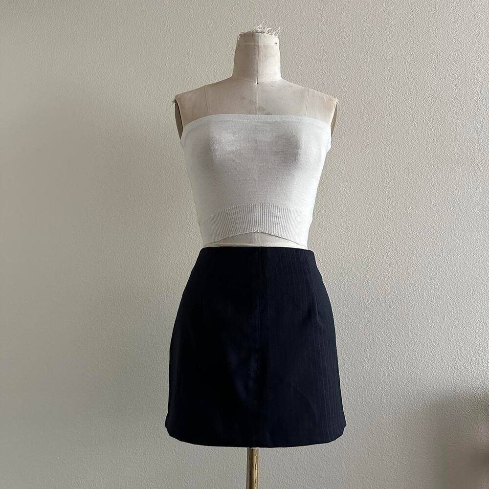 handmade navy blue pin stripe mini skirt